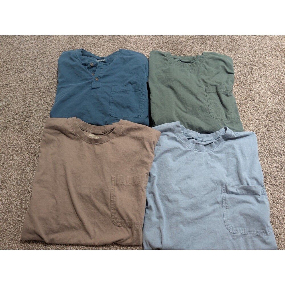 Lot Of 4 Men's Size Large Redhead Pocket Tees T-Shirt Blue Green Tan *1 Has Flaw - Picture 2 of 11